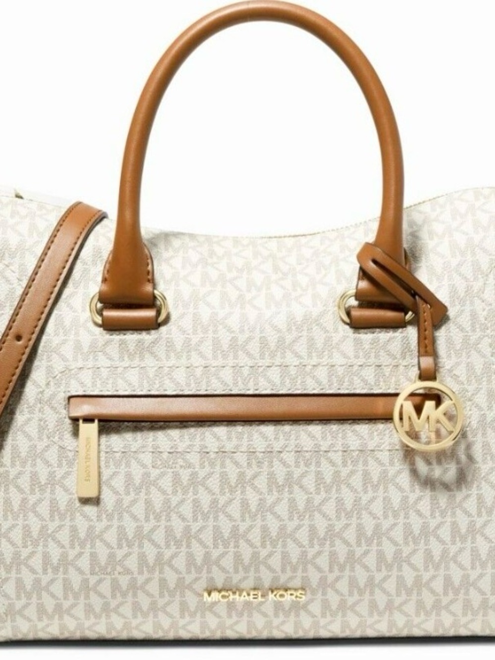 Michael Kors Signature Satchel in Cream and Tan